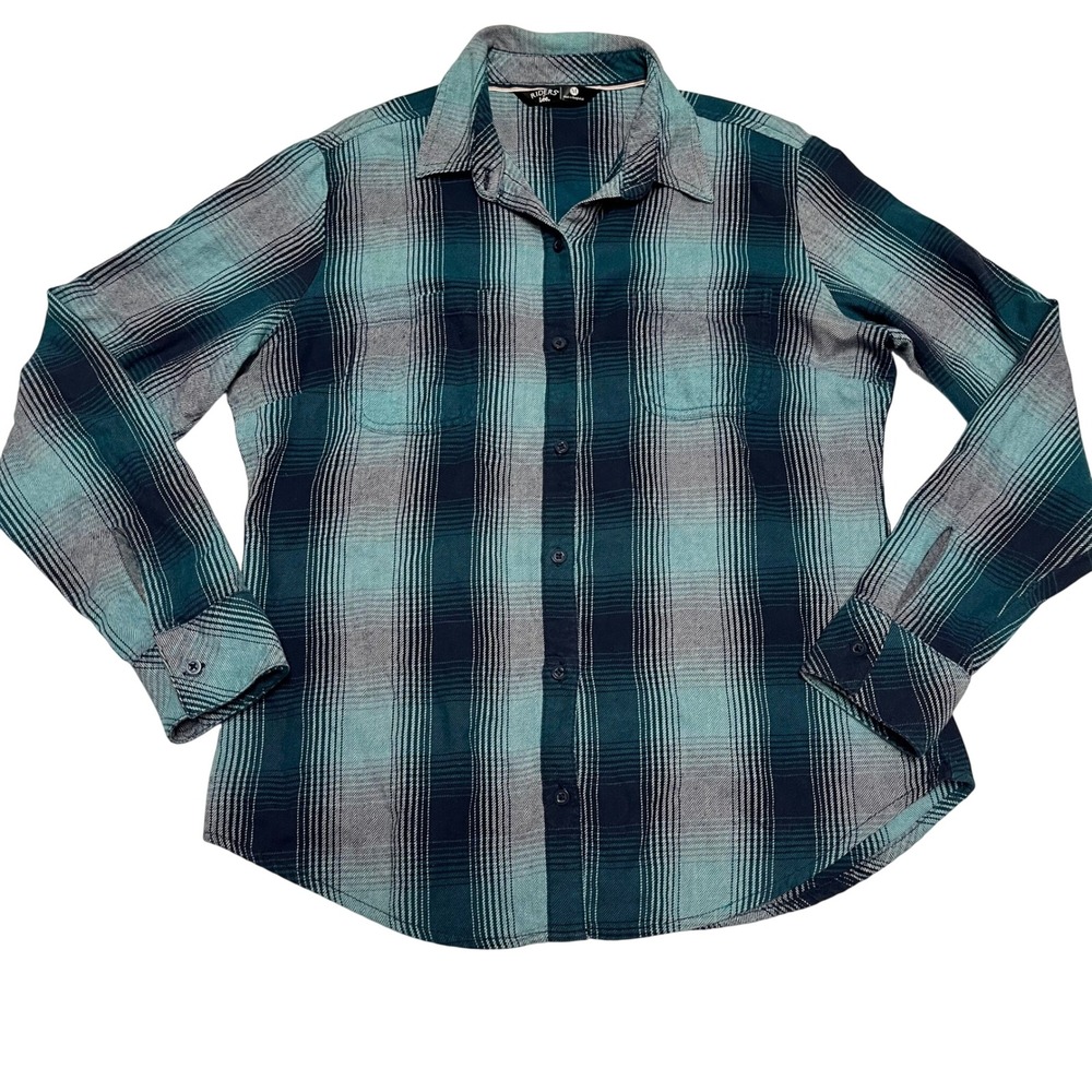 Riders by Lee Womens Teal Blue‎ Plaid Flannel Button Down Shirt Size M Medium